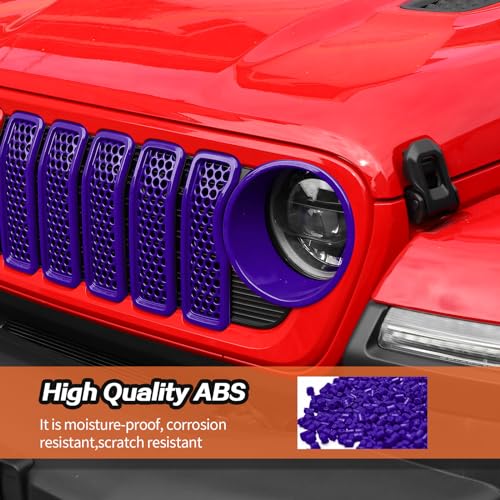 Image of JeCar Mesh Grill Inserts & Headlight Cover Trim Kit for Jeep Wrangler JL JLU 2024+ (Purple)
