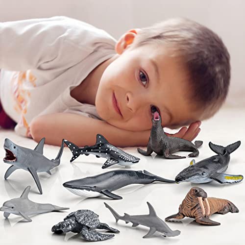 Bretoyin Mini Ocean Animals Toys Sets 12Pcs Sea Animal Figurines For Kids Sharks Toys Sea Creatures Figures Beluga Whale Birthday Gift #TOP3