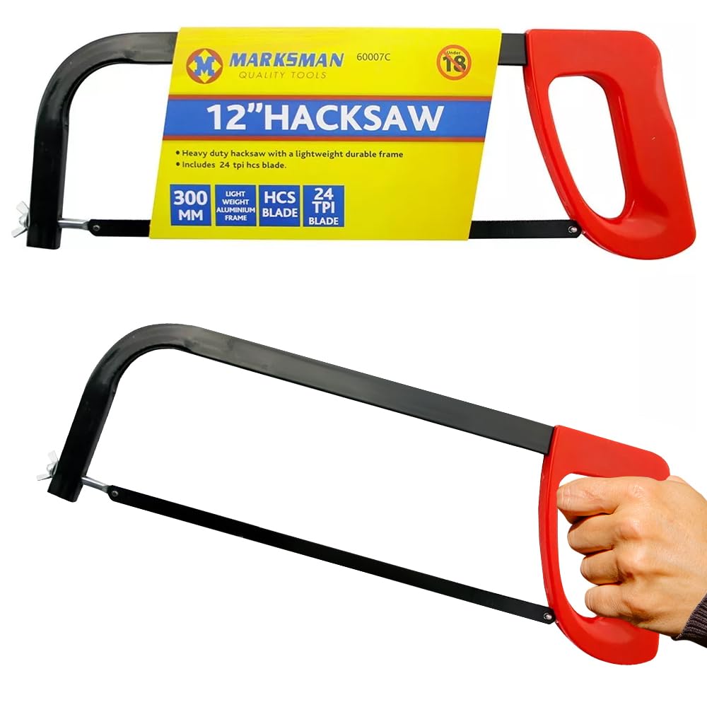 12" Heavy Duty Hacksaw -, Handle Durable Blade | Lightweight, Multi Purpose Hand Tool, DIY Wood Cutting Saw | General Purpose, Strong 300Mm 24 Tpi