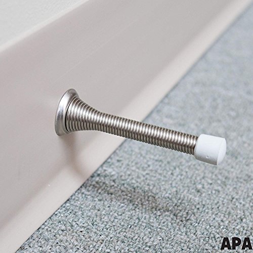 Ilyapa Spring Door Stops - 10 Pack 3 ¼ Inch Heavy Duty Door Stop - Traditional Spring Door Stop - Satin Nickel W/Rubber Bumper #TOP5