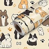 HOMETITUTE Beige Mixed Pet Wallpaper Peel and Stick Cute Cat Dog Pattern Contact Paper Wall Paper Stick 17.7' x 118.1' Self Adhesive Vinyl Wall Covering for Kids Room Pet Area Decor