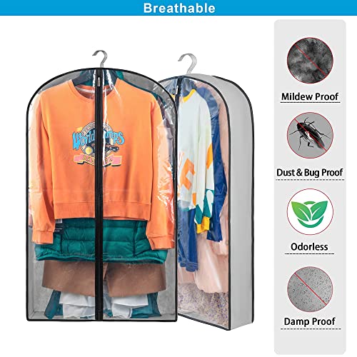 4 Pack Clothes Covers with Zip, 40'' (102cm) Garment Bags Storage Gusseted Suit Protector Breathable Hanging Bag Jacket Coat for Wardrobe (4Pack-100CM) - Image 4