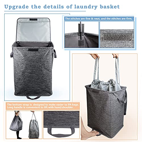 Robylin 95L Large Collapsible Laundry Hamper With Lid & 2 Removable Laundry Bags, Foldable Laundry Basket, Detachable Clothes Hamper For Nursery, Bedroom, Bathroom, College Dorm,Etc, Grey #TOP2