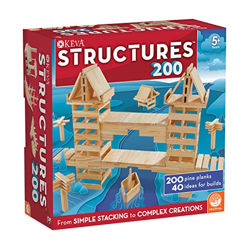 KEVA Structures 200 Wood Building Planks Set – Building Toy Includes 200 Wooden Blocks and Idea Book – Ages 5 and Up