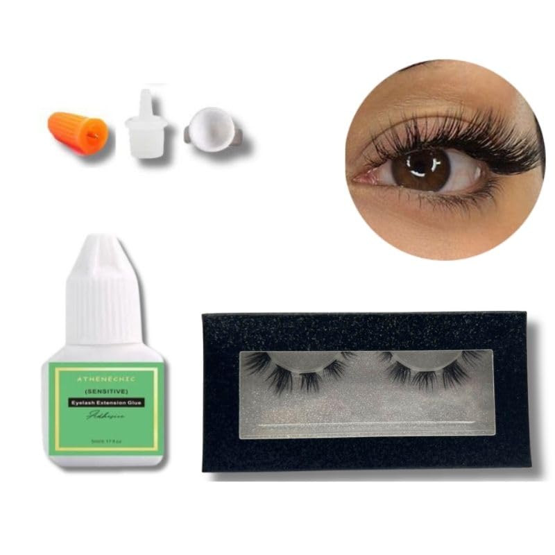 ATHENECHIC Cluster Lash Glue |Long Lasting 2-3 Weeks| Eyelash Extension Glue |Strong Hold Waterproof| Cluster Lash Extension at Home Black 5ml Full Cluster Lashes Included