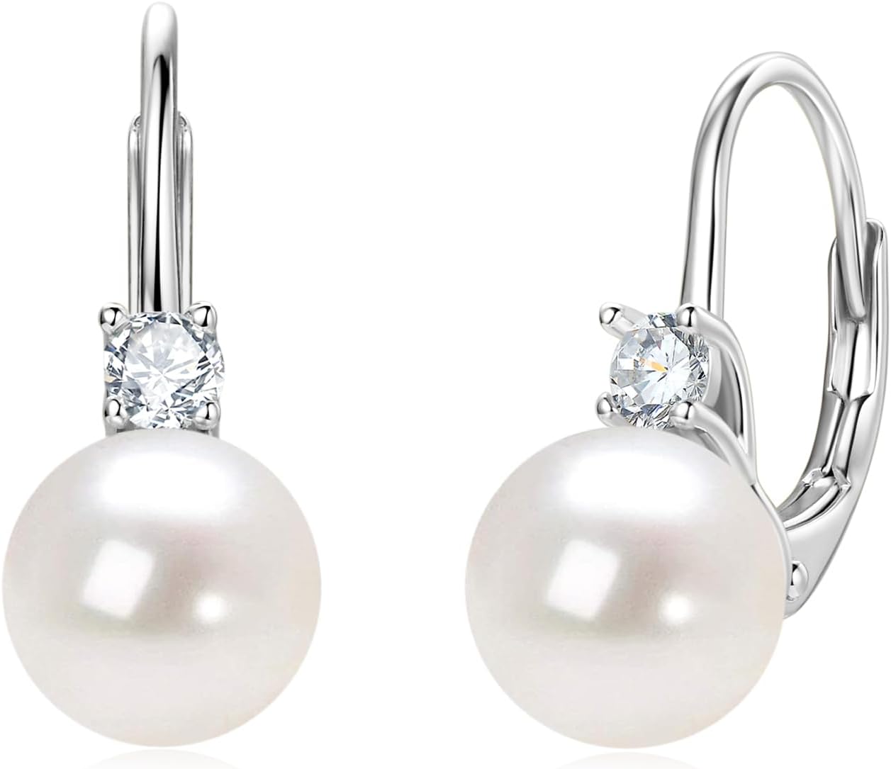 Pearl Hoop Earrings for Women, Sterling Silver Freshwater Cultured White Pearl Drop Dangle Earring Wedding Jewelry Gifts for Bride