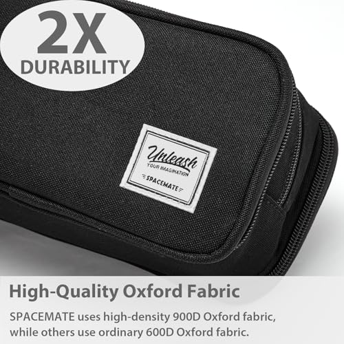 Image of SPACEMATE Pencil Case Pouch Box Bag School Supplies Girls Boys Kids, Cute Preppy Stuff Big Capacity Aesthetic Pen Organizer, Back to College Stationary, Black, Extra Large Style, 2300ml