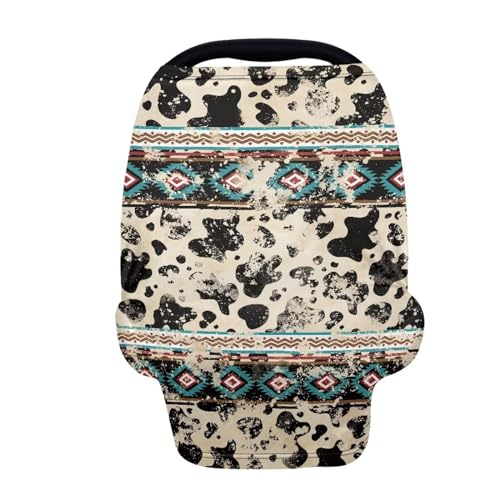 Image of Binienty Aztec Cow Print Nursing Cover for Newborns Girls Boys, Stretchy Breathable Baby Car Seat Covers Infants Canopies