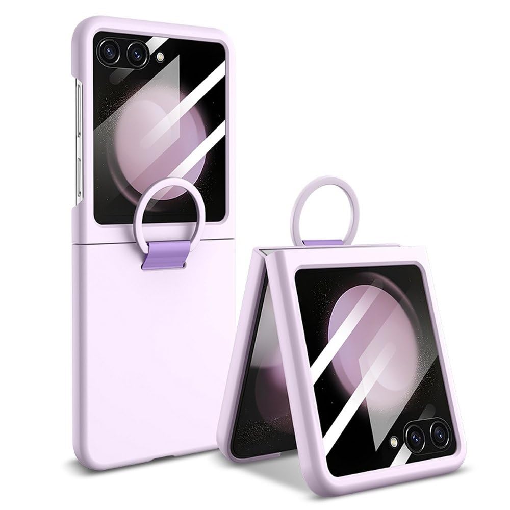 Funda con Anillo Protector de Pantalla de Vidrio Templado para Samsung Galaxy Z Flip 5, Morado Claro, para Galaxy Z Flip 5