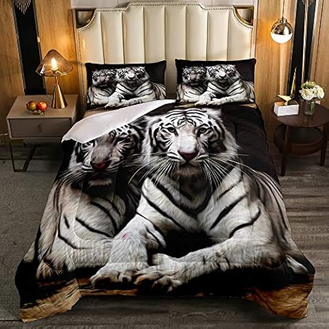 Erosebridal White Tiger Comforter Set Cover