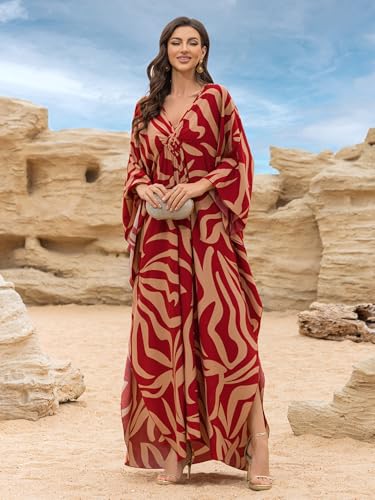 Image of KEYLORTING Plus Size Kaftan Dress Women, African Moo Moo Print Caftan, Batwing Dress, Beach Cover Up for Party and Loungewear