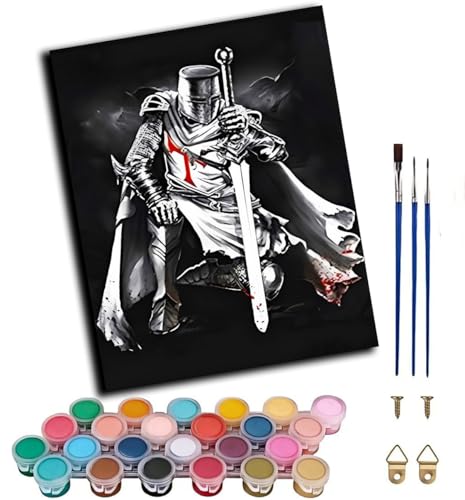 WANGWANGMIAO Pintar por Numeros Adultos,Guerrero invencible Cruzados medievales Colorearpor Numeros Adultos,Pintar con Numeros,40X50cm Cuadros para Pintar Por Numeros Decoración del Hogar,con marco