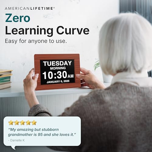 Image of American Lifetime New 2026 Dementia Clock Large Digital Clock for Seniors, Large Display with Custom Alarms, Calendar Clock with Day & Date for Elderly, Clear Numbers Alzheimer Digital Clock Wood