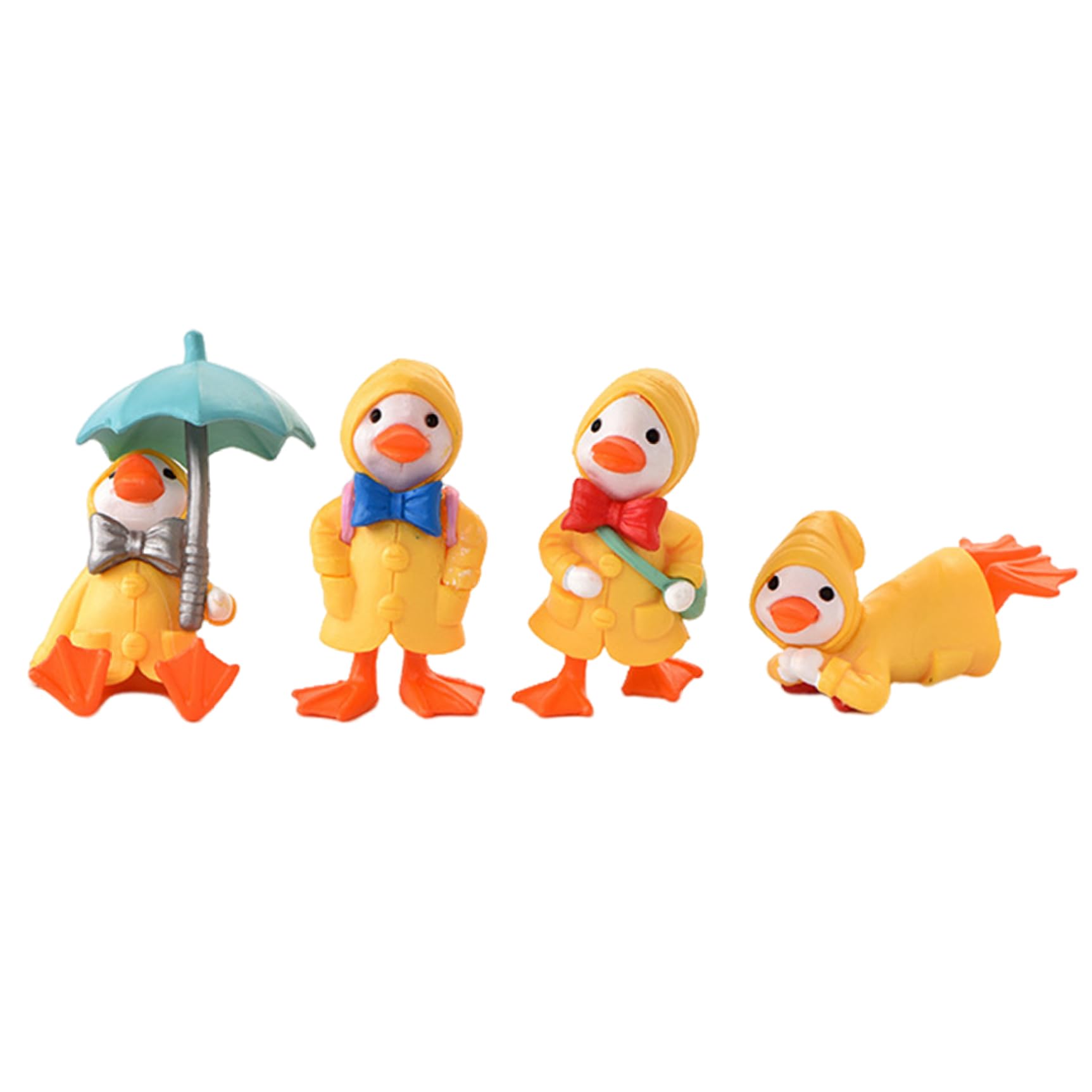 Sjfbebsy 4Pcs/Set Miniature Ducks in Yellow Raincoat Cartoon Duck Figurine Plastic Tiny Ducks Home Ornaments Little Mini for Children Yard Decorations - Little Mini