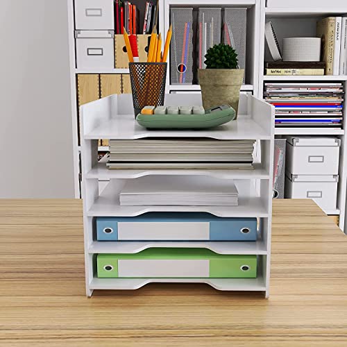 PUNCIA 5 Tiers Paper Tray A4 Desk Tidy Organizer Desktop White Filing Holder Office Mail Letter Sorter Document Notebooks Storage Rack for Home Office School Classroom - Image 2