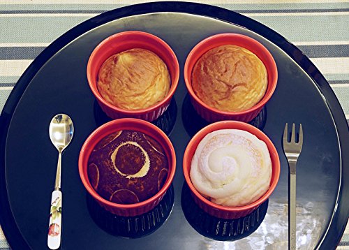 Cinf Porcelain Ramekin Red 8 oz Set of 4 Pudding Bowls Dishes Cup for Baking,Souffle Cups Dishes, Creme Brulee, Custard Cups, Desserts, Oven, Microwave, Freezer and Dishwasher