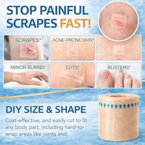 Image of Hydrocolloid Dressing Roll for Blisters, Burns & Acne, Waterproof Cut-to-Size Pimple Patch Roll, Medical Grade Wound Care Bandage for Heel Blister Protection & Skin Healing [ 5cm x 16 Feet ]
