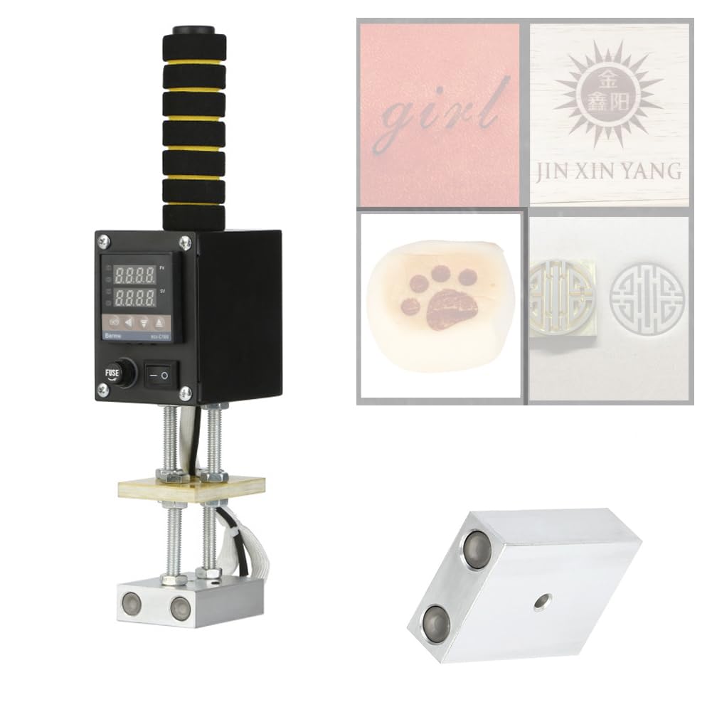 BOOZXCV Adjustable Temperature Leather Creasing Machine, Digital Temperature Control up to 400℃, Aluminum Plate Heating, Perfect for Embossing Leather, Wood, and Logo Hot Stamping (8 * 10cm)