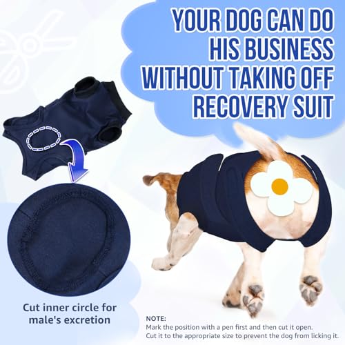 Image of SlowTon Dog Surgery Recovery Suit - Zipper On Dog Onesies After Surgery for Female Male Dogs, Abdominal Wounds Bandages Cone /E-Collar Alternative Dogs Surgical Body Suit (Dark Blue,M)