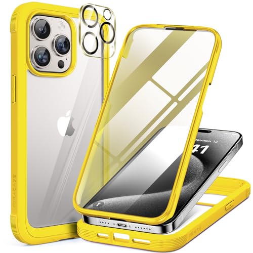 Image of Miracase Magnetic for iPhone 15 Pro Max Case 6.7'' [Compatible with Magsafe] Full-Body Drop Proof Phone Case for iPhone 15 Pro Max with Built-in 9H Tempered Glass Screen Protector,Magnetic Yellow
