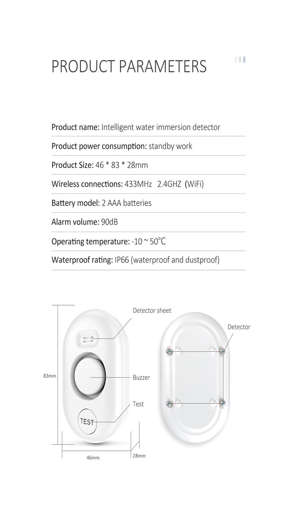 Détecteur de Fuite d'eau Intelligent, réservoir d'eau, capteur d'alarme de Liaison d'eau complète, capteur d'immersion, Prise en Charge de la Vie Intelligente(Double Sided Tape)