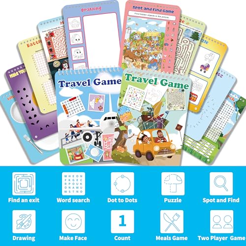 Elfew 2 Pack Reusable Activity Game for Kids Ages 4-8, 8-12,Travel Games Include 56 Different Game,1-2 Players,Toy & Learning Tool for Road Trip Airplane Activity