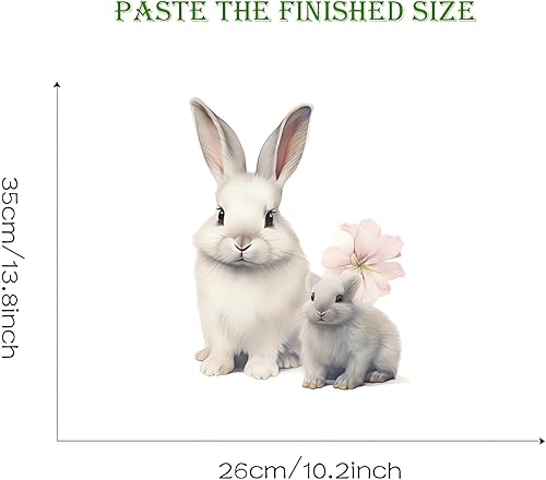Miniatura 6 de Calcomanías de pared con diseño de conejo, diseño de conejitos blancos de sacinora con dibujos animados, vinilo extraíble para niños, guardería,