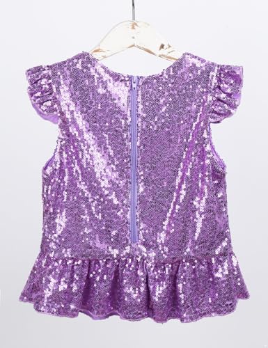 Shinsto Kids Girls Short Flutter Sleeves Sequins T-Shirt Crop Tops Mermaid Birthday Dress up4