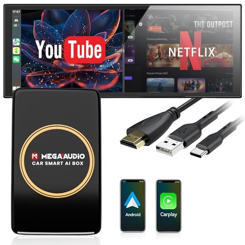 Image of MEGAAUDIO Androx MP08 2-in-1 Wireless CarPlay & Android Auto Adapter | Car Smart AI Box Converts Wired to Wireless | 4K HDMI | Dual Bluetooth | Stream OTT Video Apps on Car Screen