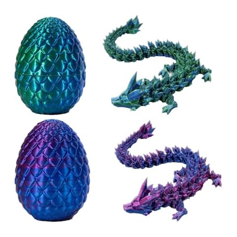 TrendyChic 2PCS 12Inch 3D Printed Dragon Egg with Dragon Inside for Executive Desk Toys Home Office Decor, Crystal Dragon Adult Fidget Toys for Autism and ADHD (Green + Purple) Cover