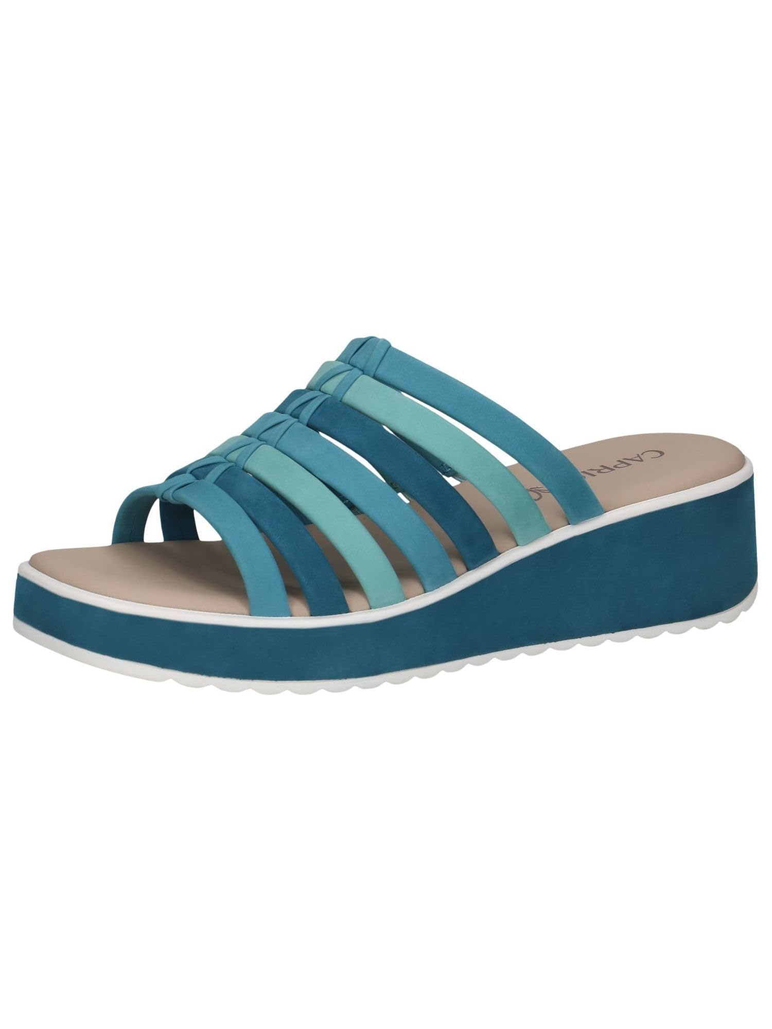 CAPRICE Women's leather mules with wedge heel, Blue (Blue Comb), 6.5 UK