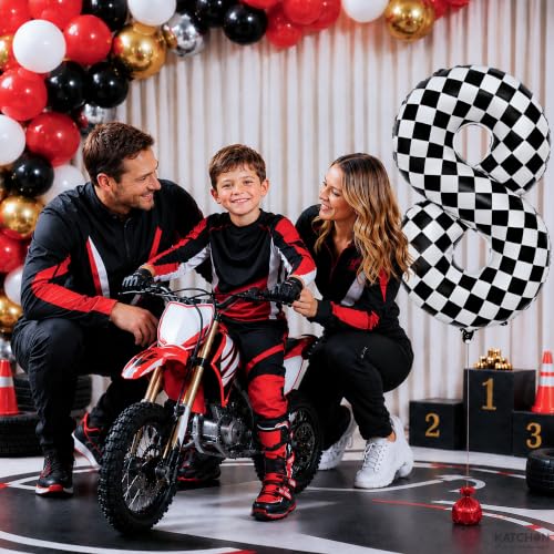 Image of KatchOn Checkered Number 8 Balloon for Birthday Decorations - 40 Inch