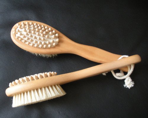 2 pcs/set Spa Elements Deluxe Natural Bristle Wooden Bath Body Massage Back Brush 2-in-1