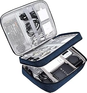 House of Quirk Electronic Bag Travel Cable Accessories Bag Double Layer Electronics Organizer Portable Storage Case for Cable, Cord, Charger, Adapter, Power Bank, Hard Drives - Dark Blue