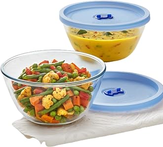 Borosil Glass Mixing & Serving Bowls With Lids, Oven & Microwave Safe Bowl, Set of 2 (900 ml, 900 ml), Borosilicate Glass, Clear
