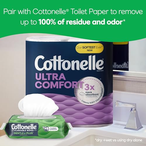 Image of Cottonelle GentlePlus Flushable Wet Wipes with Aloe & Vitamin E, 2 Flip-Top Packs, 42 Wipes Per Pack (84 Total Wipes), Packaging May Vary