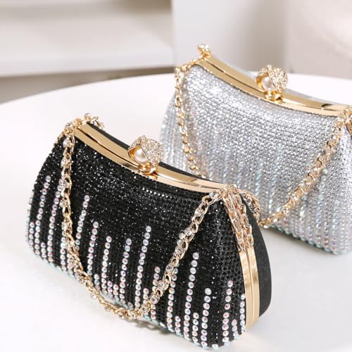 Image of Dreubea Womens Fashion Rhinestone Evening Handbag with Chain Shiny Tote Clutch Bag