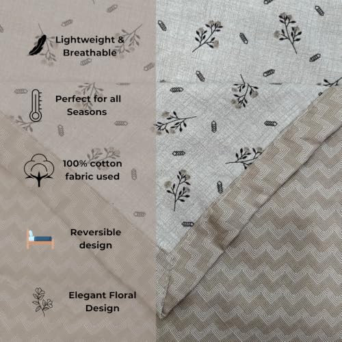 Image of Florida Reversible Cotton Dohar - Single Size (220x160 cm, 90 GSM, Brown Floral Pattern), Soft & Lightweight Blanket for All Seasons, Breathable & Skin‑Friendly Fabric