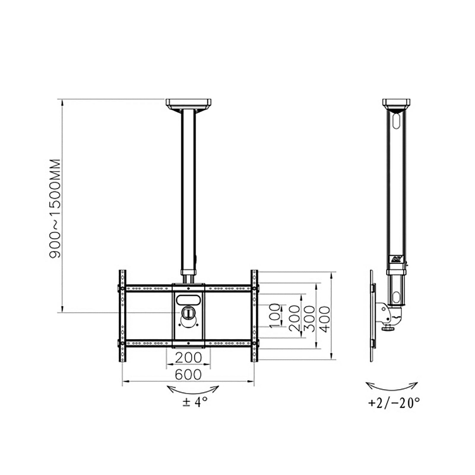 Soporte de techo para TV, altura ajustable, movimiento completo, rotación de 360°, se adapta a televisores de perfil bajo de 40 a 65 pulgadas, VESA máximo 600 x 400 mm, soporte de TV blanco