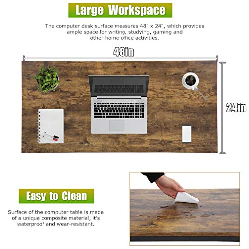 FDW Computer Desk, Home Office Desk Extra Large 48 x 24 Inch Writing Student Girl Kids Study Desk with Shelf Simple Modern Ergonomic Table Workstation, Vintage - Image 3