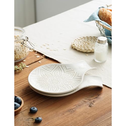Image of Ceramic Spoon Rest for Stove Top, 7.48 Inches Spoon Holder for Kitchen Counter, Kitchen Counter Decor, Dishwasher Safe, Off-White