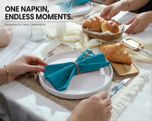 Image of Ruvanti Cloth Napkins Set of 6, Cotton Enrich 18 inchx18 inch - Teal