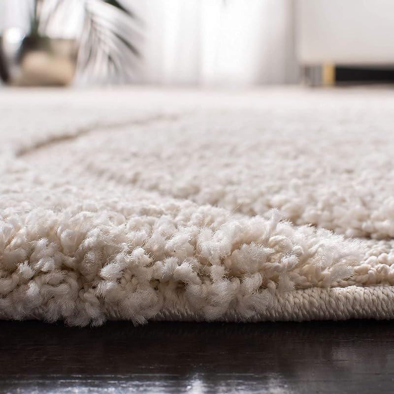 Image of Super Ultra Soft Collection of Finishing Anti Slip Shaggy Fluffy Fur Rugs and Carpet for Living Room, Bedroom, Hall Area High Pile with Your Kids Room, Bedside Runner 2x5 Feet Ivory & Ivory