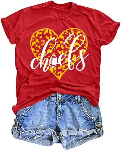 Football Game Day Shirt for Women: Heart Graphic Tee Team Fan Summer Short Sleeve Top