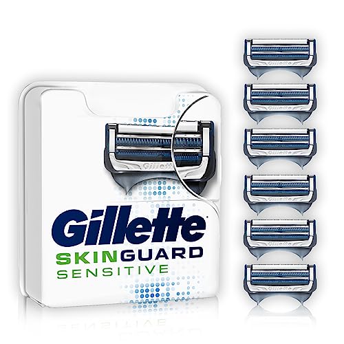 Rastrillos, Drugstore GILLETTE Skinguard, Cartuchos de Rastrillo para Afeitar, 6 Repuestos con Barrera Protectora Anti Irritación, Piel Sensible, Rastrillo para Hombre
