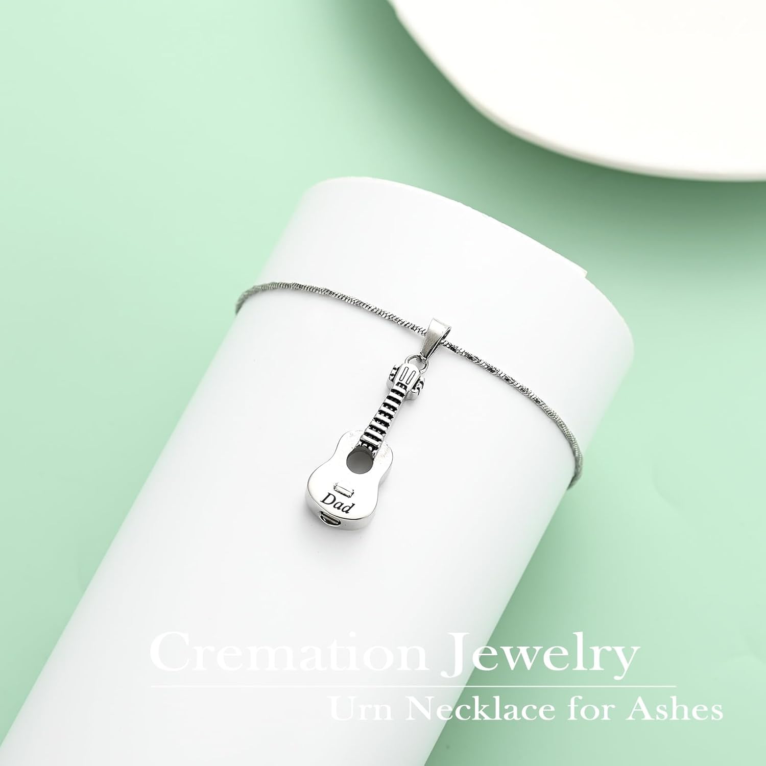 Yinplsmemory Cremation Jewelry Carved Guitar Urn Necklace for Ashes for Dad Cremation Pendant Ashes Holder Memorial Keepsake Urn Necklace for Women/Men - Image 4