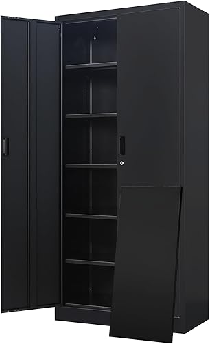 Armarios de almacenamiento de metal para garaje, archivador de metal de 71 pulgadas de alto con 5 estantes ajustables, armarios de almacenamiento