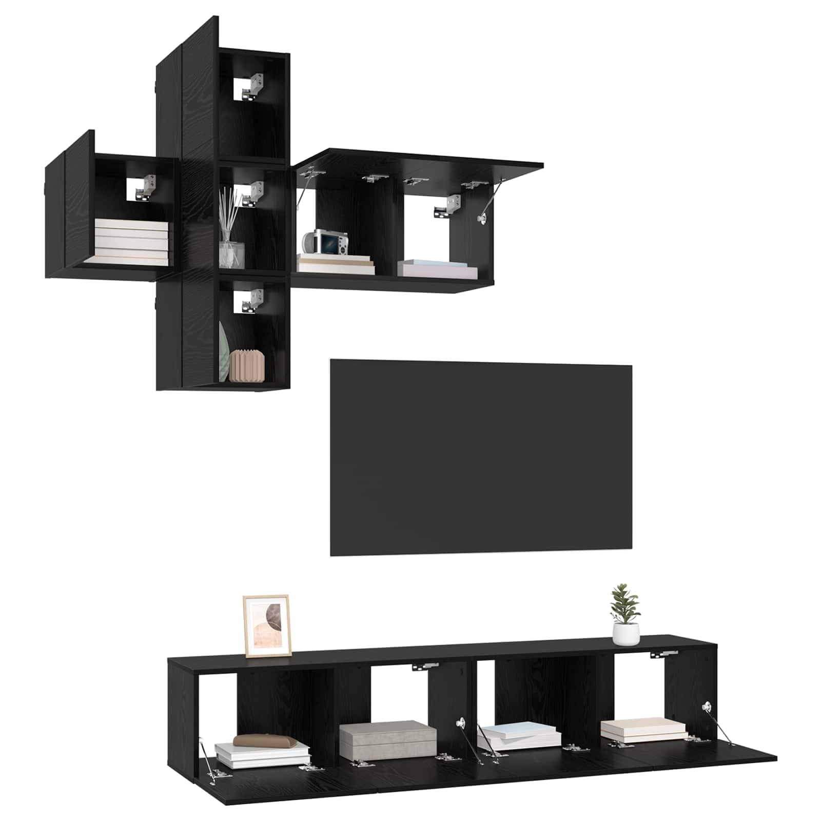Makastle TV Schrank 3-teilig Wandmontage Schwarz 30,5x30x30 cm