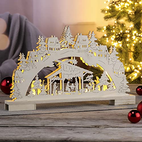 Schwibbogen aus Holz - Lichterbogen für Weihnachten mit 9 warm-weißen LEDs, batteriebetrieben Cover