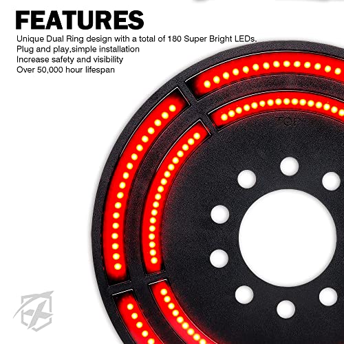 Image of 14 Inch LED Spare Tire Brake Light Compatible with 2018+ Jeep Wrangler JL | Double Ring, Super Bright, ABS Plastic Frame, IP67 Waterproof, Plug N Play